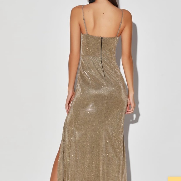 Lulus Metalic Gold Glitter Mermaid Maxi Dress - Picture 4 of 7